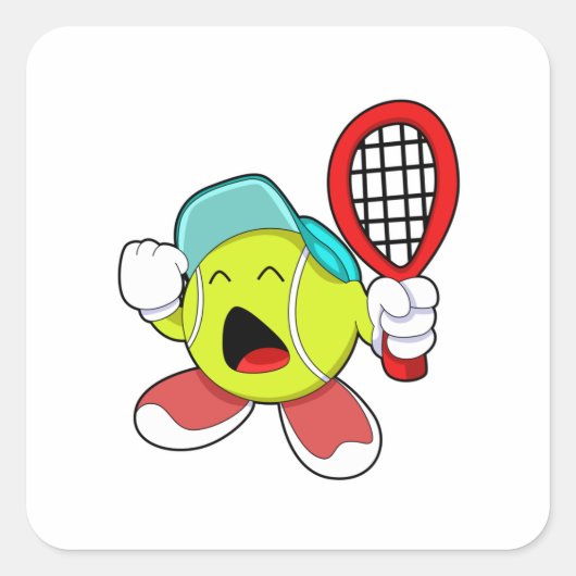 Tennisbal met Tennis racket Vierkante Sticker (Voorkant)