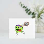 Tennisbal met tennisracket briefkaart (Staand voorkant)
