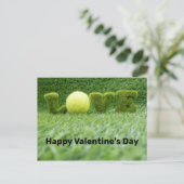 Tennisbal met Valentijnsdag, racket en liefde Briefkaart (Staand voorkant)