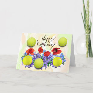 Tennisbal met veel bloem voor de verjaardag kaart