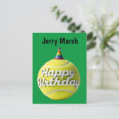 Tennisbal met verjaardagshoedje briefkaart (Staand voorkant)