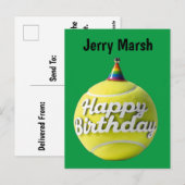 Tennisbal met verjaardagshoedje briefkaart (Voorkant / Achterkant)