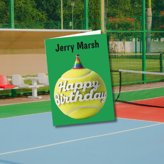 Tennisbal met verjaardagshoedje kaart
