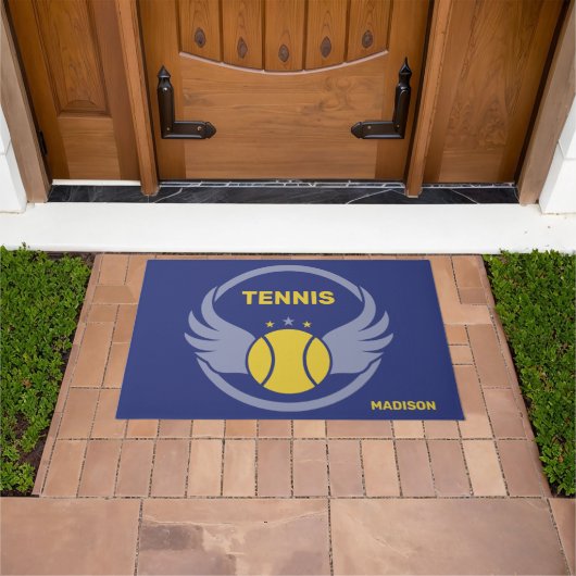 Tennisbal met vleugels en eigen naam deurmat (Buiten)