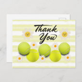 Tennisbal met witte madelief bloem dank je briefkaart (Voorkant / Achterkant)