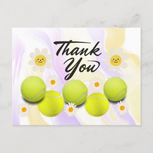 Tennisbal met witte madeliefjes bloem bedankt post briefkaart