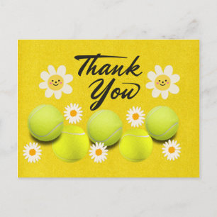 Tennisbal met witte madeliefjes bloem dank je briefkaart