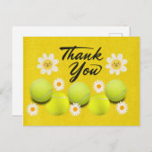 Tennisbal met witte madeliefjesbloem dank je briefkaart (Voorkant / Achterkant)