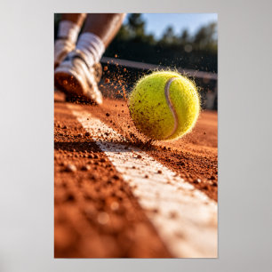 Tennisbal op gravelbaan Dynamische sport muurkunst Poster