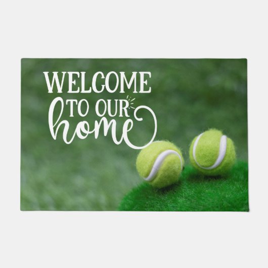 Tennisbal op groen gras welkom deurmat (Voorkant)