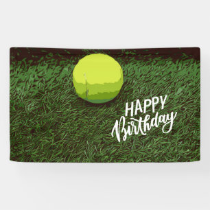 Tennisbal op groene grasverjaardag spandoek