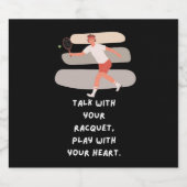 Tennisbal praten met racket spelen met je hart sparkling wijnetiket (Enkel label)