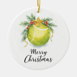 Tennisbal Prettig Kerstfeest Keramisch Ornament