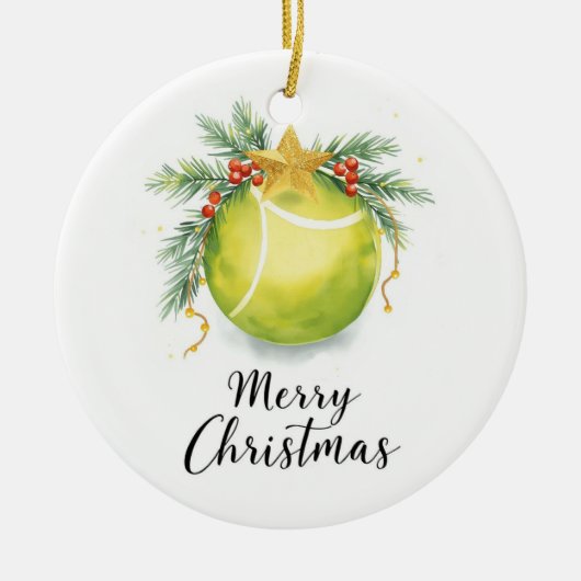 Tennisbal Prettig Kerstfeest Keramisch Ornament (Voorkant)