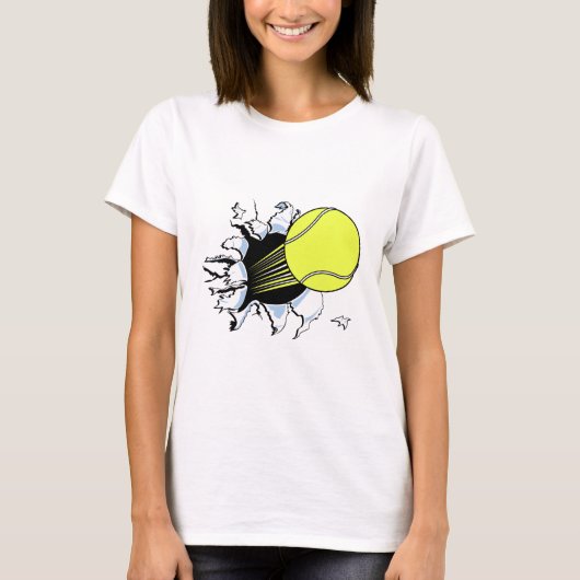 tennisbal scheurt door t-shirt (Voorkant)