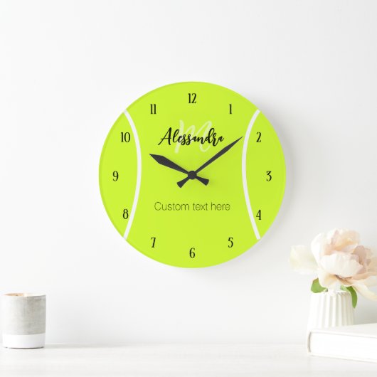 Tennisbal Speler Naam Monogram Grote Klok (Huis)