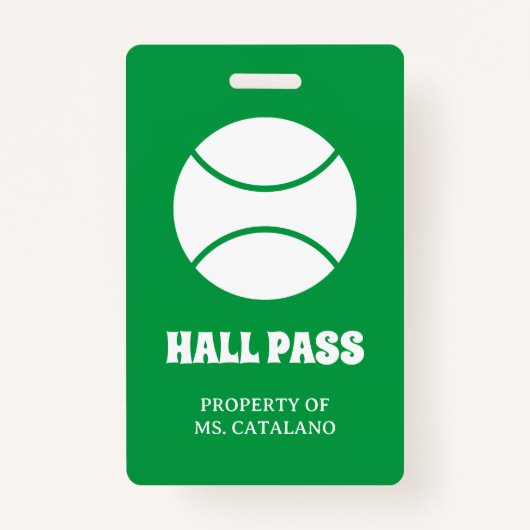 Tennisbal Teacher Hall Pass schoolkleuren Badge (Achterkant)