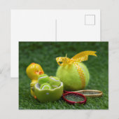 Tennisbal voor Paasvakantie met kleurrijke eieren Feestdagenkaart (Voorkant / Achterkant)