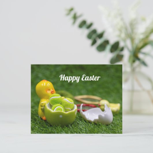 Tennisbal voor paasvakantie met tenniseieren feestdagenkaart (Staand voorkant)