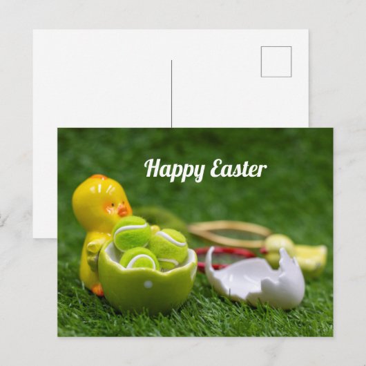 Tennisbal voor paasvakantie met tenniseieren feestdagenkaart (Voorkant / Achterkant)