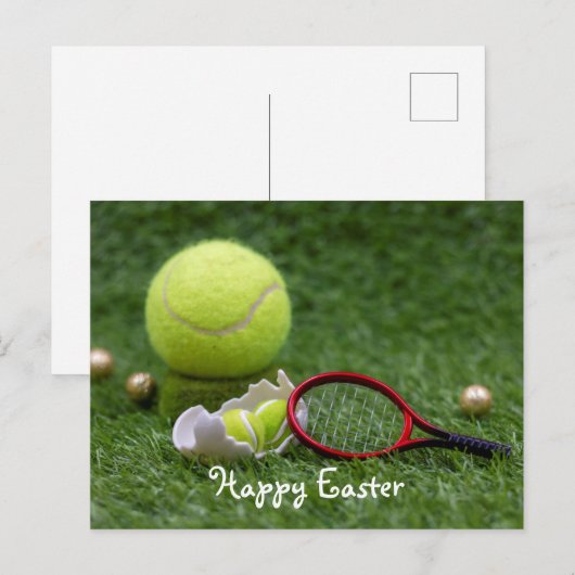 Tennisbal voor paasvakantie met tenniseieren feestdagenkaart (Voorkant / Achterkant)