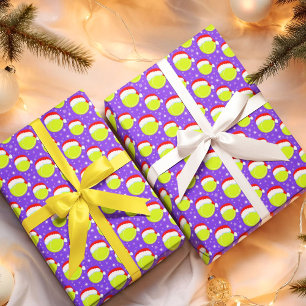 Tennisballen dragen Santa's hoed en sneeuwvlokken  Cadeaupapier