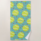 Tennisballen en harten patroon gepersonaliseerd strandlaken (Voorkant)