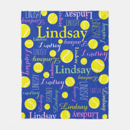 Tennisballen geel, roze, groen blauw meisjesnaam fleece deken