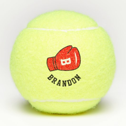 Tennisballen met eigen naam en boks handschoen log (Voorkant)
