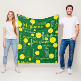 Tennisballen sporten geel, donkergroen fleece deken