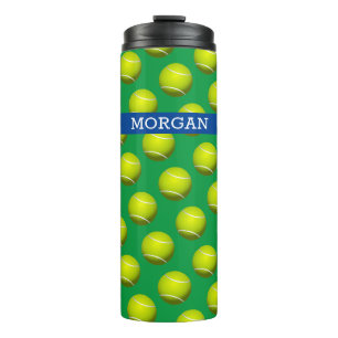 Tennisbalpatroon, witte naam, blauw en groen Vs 2 Thermosbeker