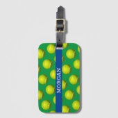 Tennisbalpatroon, witte naam, blauw & groen bagagelabel (Voorkant (verticaal))