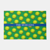 Tennisbalpatroon, witte naam, blauw & groen deurmat (Voorkant)