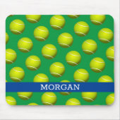 Tennisbalpatroon, witte naam, blauw & groen muismat (Voorkant)