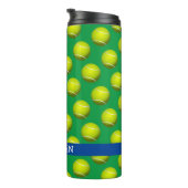 Tennisbalpatroon, witte naam, blauw & groen thermosbeker (Geroteerd rechts)