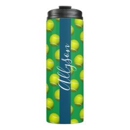 Tennisbalpatroon, witte naam Ocean Blue & Green Thermosbeker