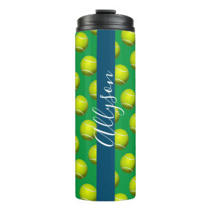 Tennisbalpatroon, witte naam Ocean Blue & Green Thermosbeker