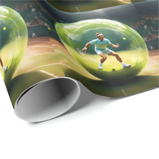 Tennisbalspeler op het veld, cadeaupapier (Rol Hoek)