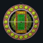 Tennisbanen 20 schoten dartbord<br><div class="desc">Een leuk tennisdartbord! Voorzien van tennisbaan centraal met tennisbal,  netten en achtergrond tennisvloer. Heeft ook een perimeter van 20 tellen voor kleine toegevoegde doelen voor meer uitdagingen. Perfect voor traditionele dart games,  nieuwe van je eigen,  of als een cool statement kunstwerk. Geniet ervan!</div>