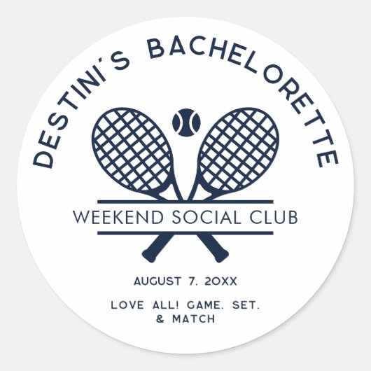 Tennisclub-feest Bachelorette-weekend op maat Ronde Sticker (Voorkant)