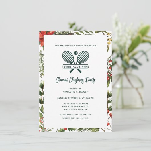 Tennisclub Greenery Red Berries Kerstfeest Kaart (Staand voorkant)