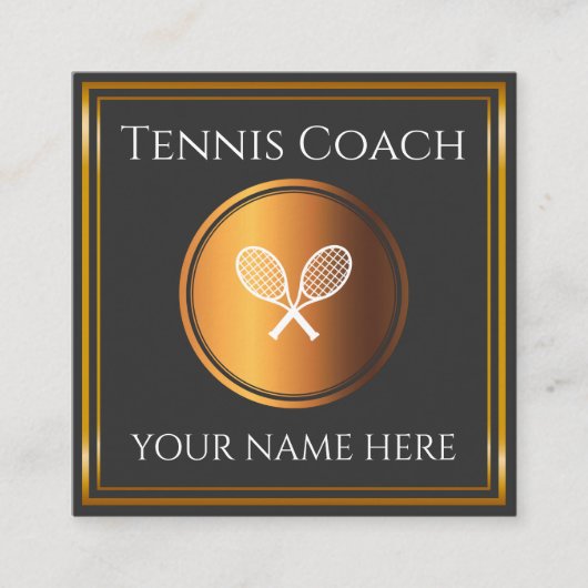 Tenniscoach instructeur leraar Gold Minimal Sport Vierkante Visitekaartje (Voorkant)