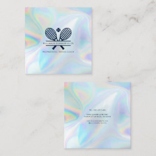 Tenniscoach minimale typografie holografisch vierkante visitekaartje