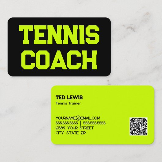 Tenniscoach QR-code Visitekaartje (Voorkant / Achterkant)