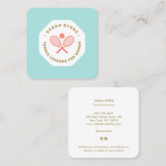 Tenniscoach voor vrouwen plein Visitekaartje (Voorkant / Achterkant)