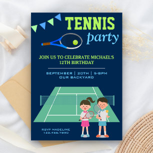 Tennisfeestje Kinderen Sport Verjaardagsuitnodigin Kaart