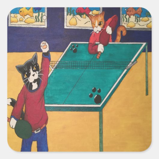 Tenniskatten Vierkante Sticker (Voorkant)