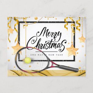 Tenniskerst en nieuwjaar met racket en bal feestdagenkaart