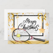 Tenniskerst en nieuwjaar met racket en bal feestdagenkaart (Voorkant / Achterkant)