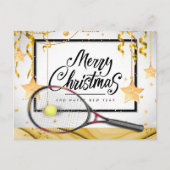 Tenniskerst en nieuwjaar met racket en bal feestdagenkaart (Voorkant)